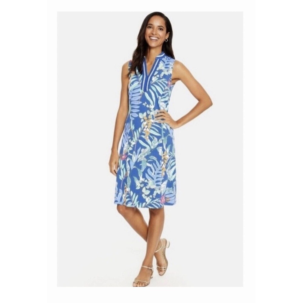 J.McLaughlin Shift Dress Womens Medium Blue Tropical Floral Catalina Sleeveless